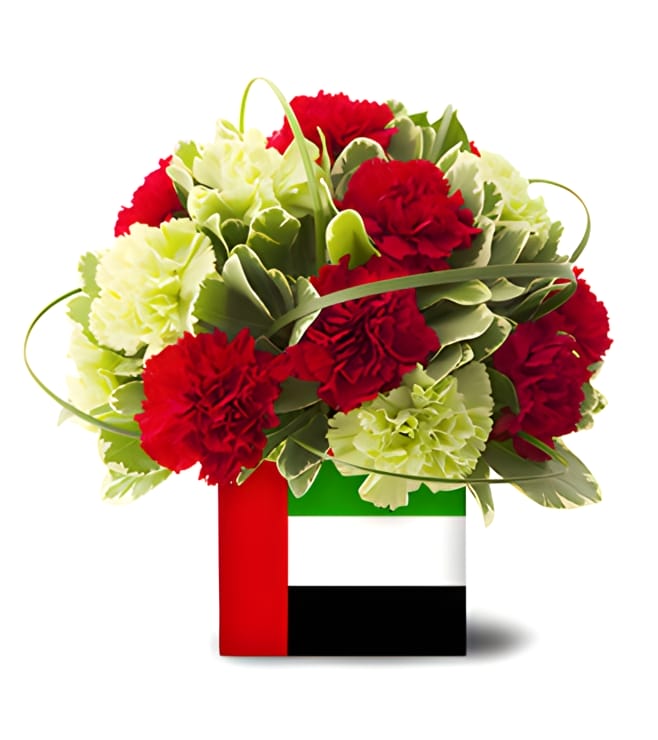National Day floral arrangement with roses and greenery