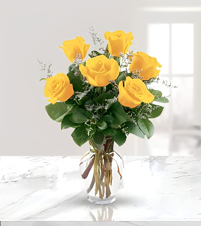 6 Yellow Roses, Flowers