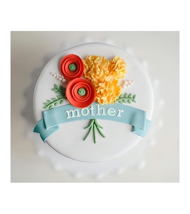 كعكة عيد الأم بزخارف زهور كلاسيكية