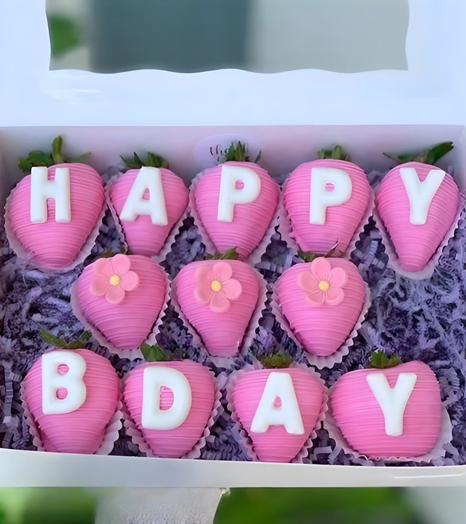 فراولة مغموسة باللون الوردي الزاهي