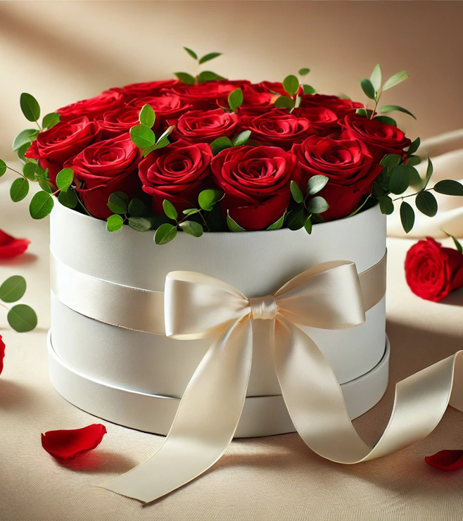 صندوق قبعات وردي مليء بالحب