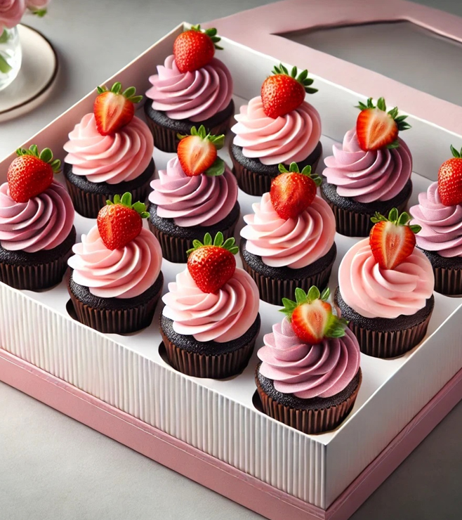 كب كيك بالفراولة الوردية الأرجوانية