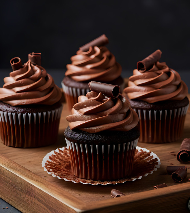 كب كيك بالشوكولاتة الداكنة والغاناش