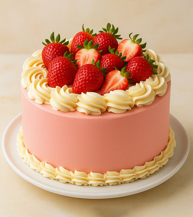 كعكة كريمة الفراولة الوردية