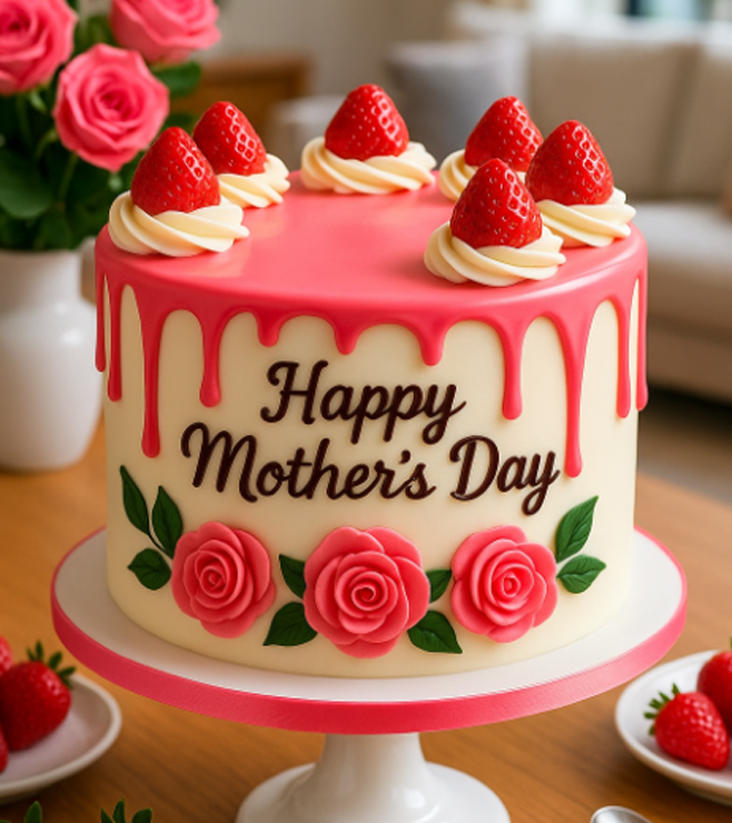 كعكة الفراولة والورد