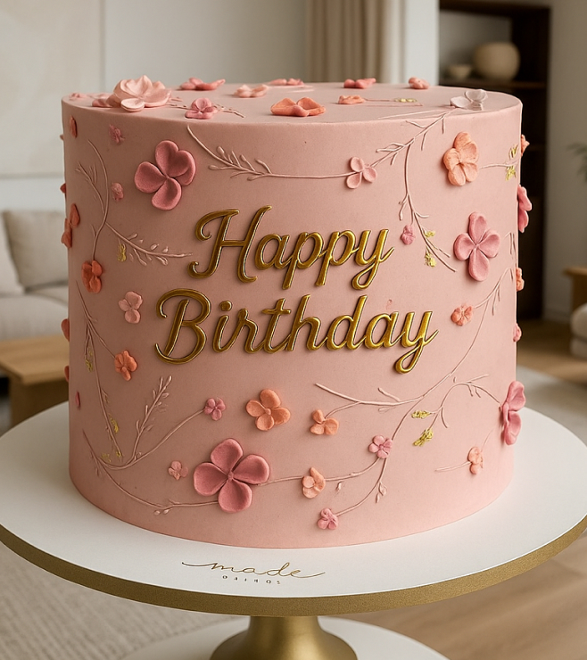 كعكة عيد ميلاد زهرية اللون