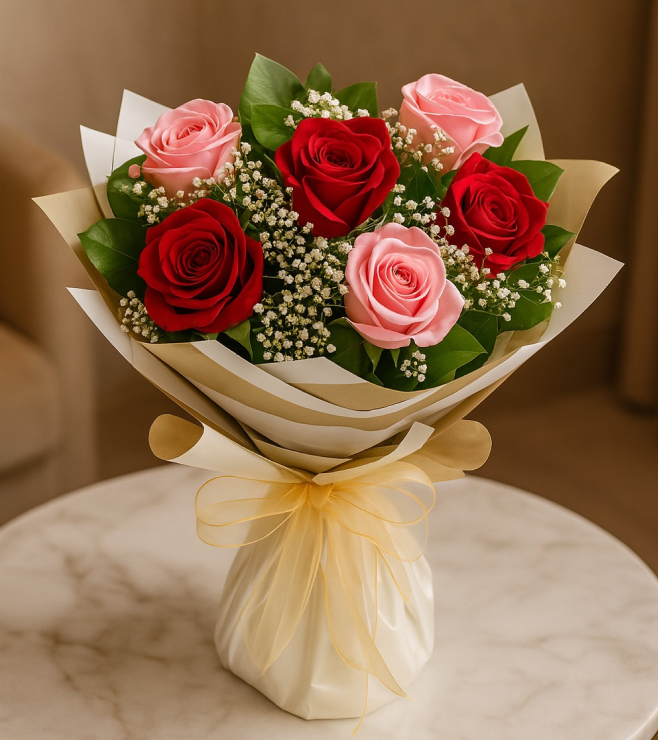 ستة قبلات مسروقة - أحمر ووردي، زهور