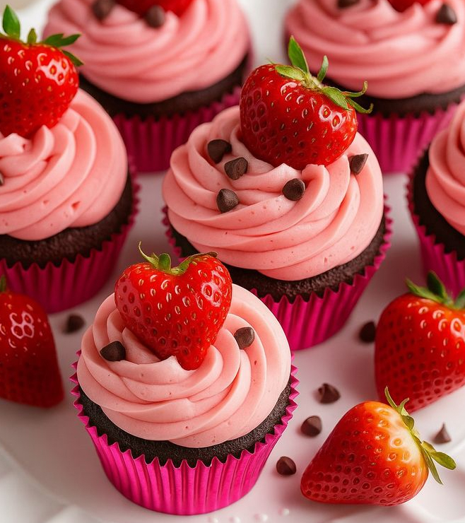 كب كيك بالفراولة والقشدة