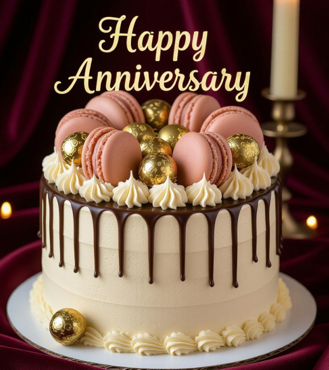 Pink Macaroon Drip Cake