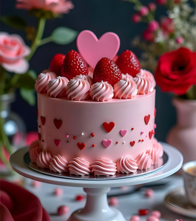 Heart Pink Strawberry Cake