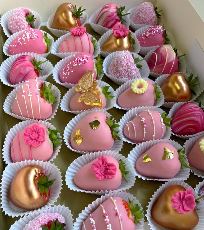 فراولة مغموسة باللون الوردي الشهية