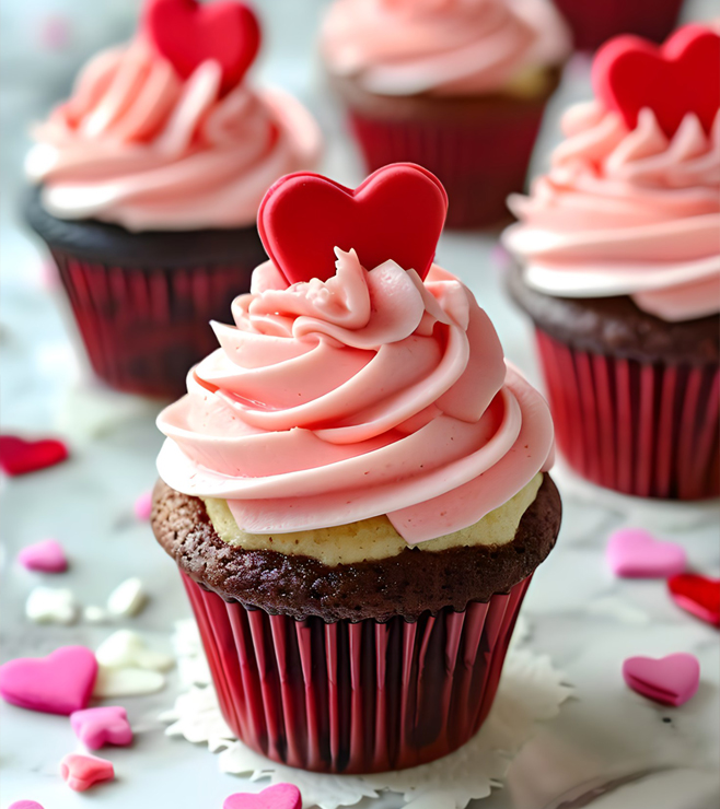 كب كيك رومانسي وردي