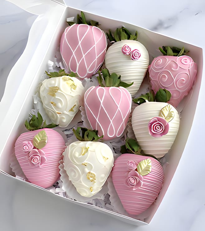 فراولة مغموسة باللون الوردي اللامع