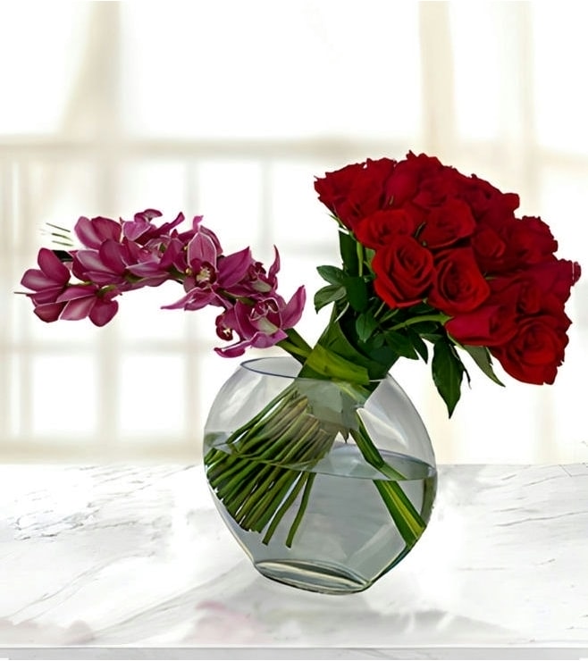 باقة زهور الورد والأوركيد الأنيقة، أوركيد