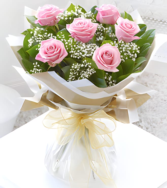 ستة قبلات مسروقة - وردي، زهور