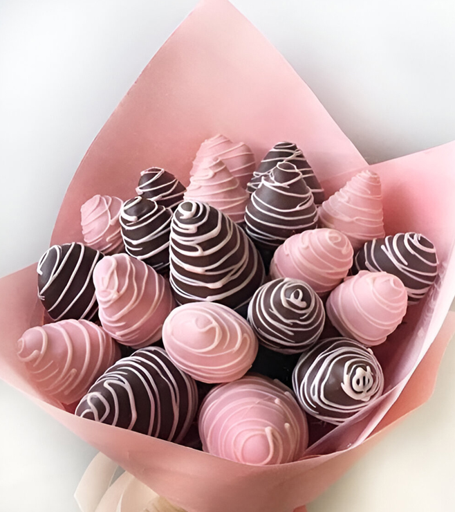 باقة الفراولة الحلوة، علب من الفاكهة المغطاة بالشوكولاتة