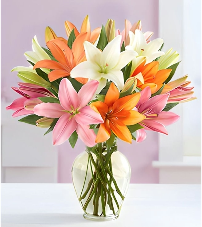 باقة زهور زنبق صيفية نابضة بالحياة، أتمنى لك الشفاء العاجل