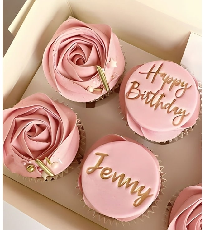 كب كيك عيد ميلاد وردي