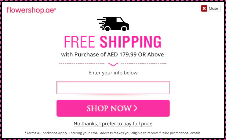 pop-up free shipping flowershop.ae