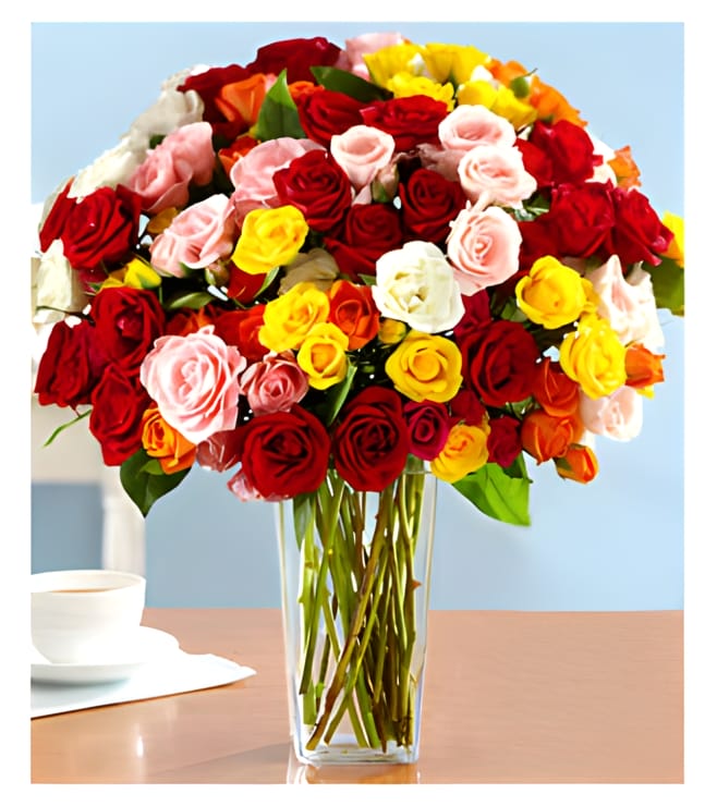 100 Blooms of Assorted Garden Spray Roses, Congratulations