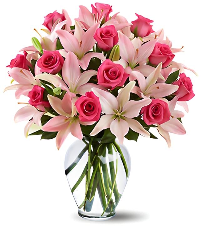 Magnificent Pink Rose & Lily, Lillies