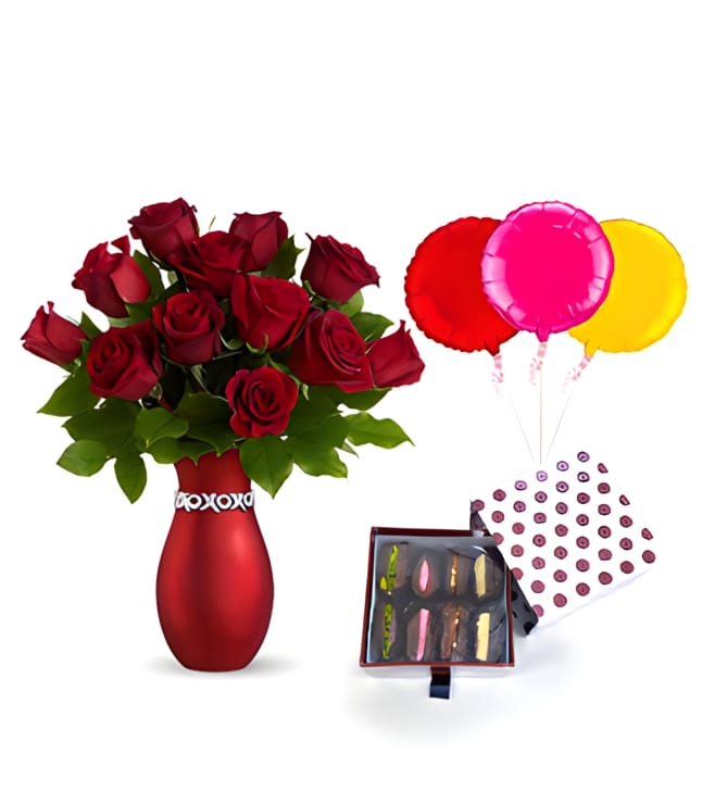 Endless Kisses with Dates Delight Box and Balloons