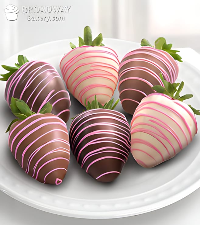Pink Drizzles - 6 Chocolate Dipped Strawberries, Boxes of Chocolate Covered Fruit