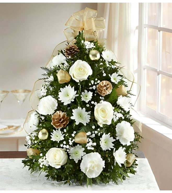 Glistening Gold Flower Tree, Christmas Gifts