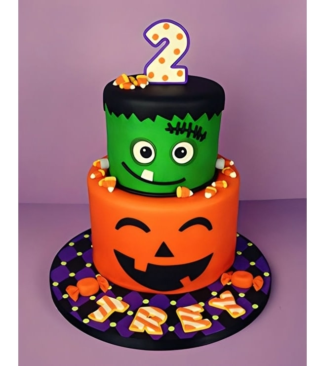 Baby Frankenstein and Jack O Lantern cake