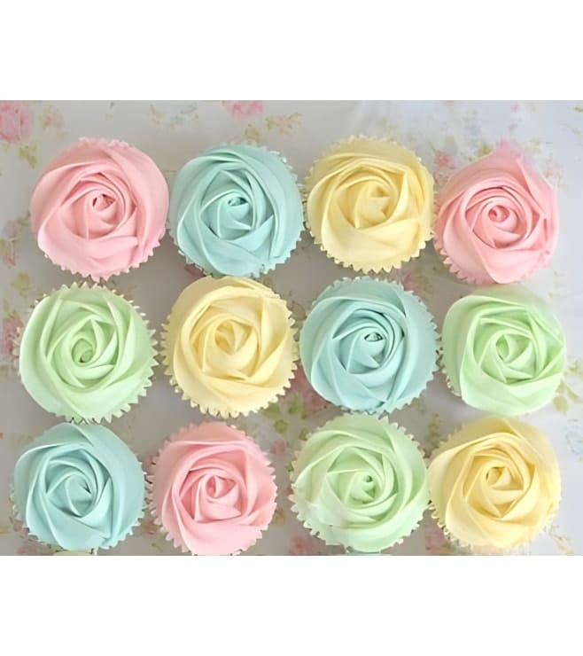 Pastel Rainbow Swirls Dozen Cupcakes