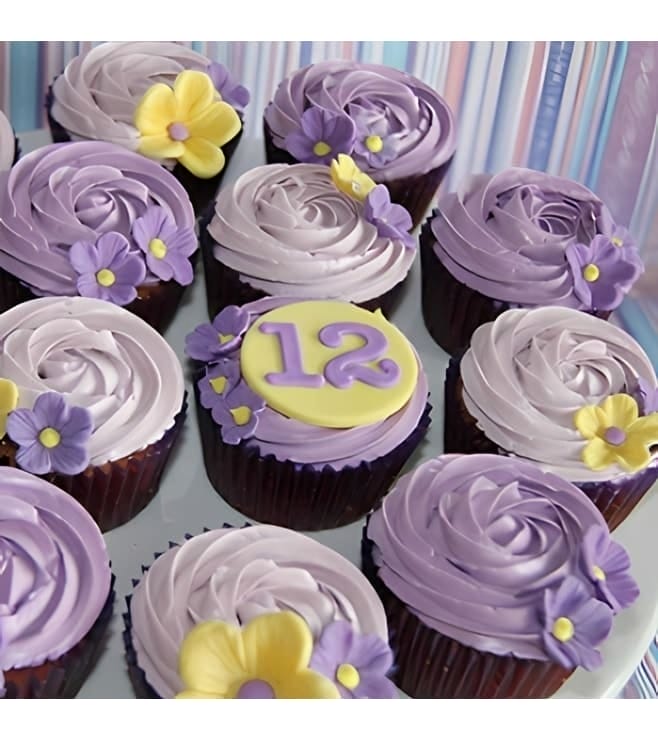 Purple Swirls Floral Dozen Cupcakes