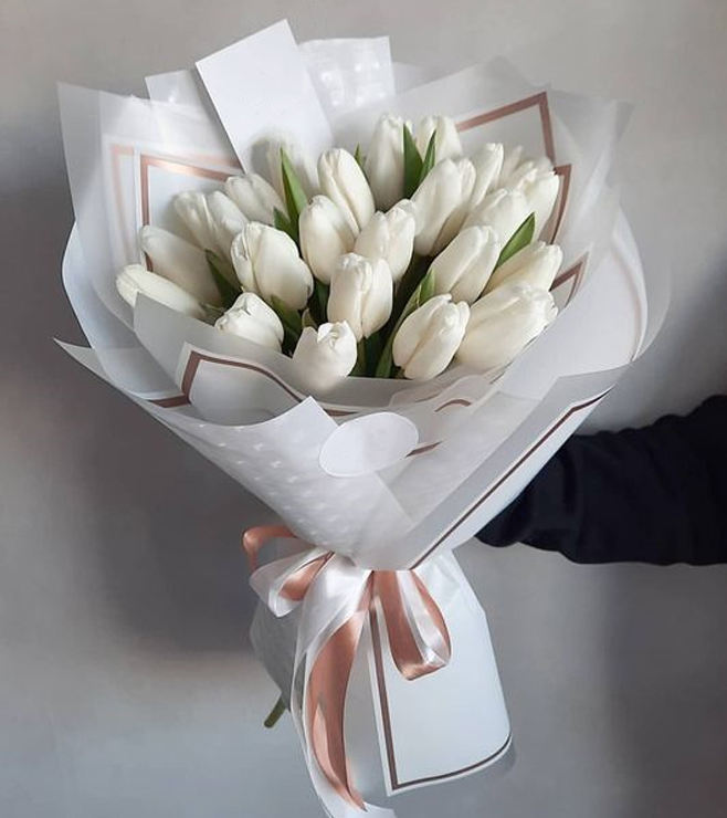 Delicate White Tulip Bouquet, New Year Gifts