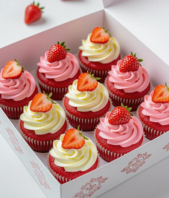 Rich Strawberry Topped Cupcakes