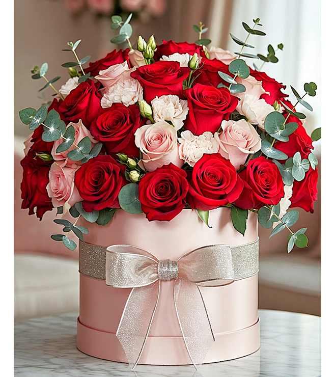 Valentine’s Vow Hatbox, Flowers
