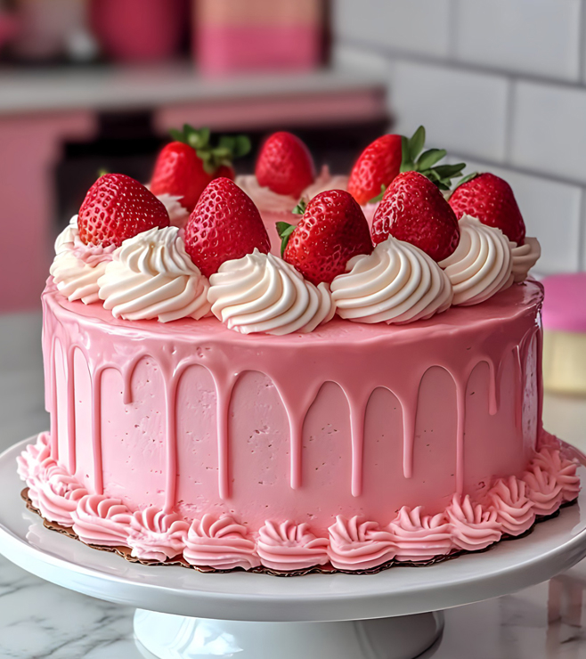 Classic Pink Strawberry Drip Cake, Cakes