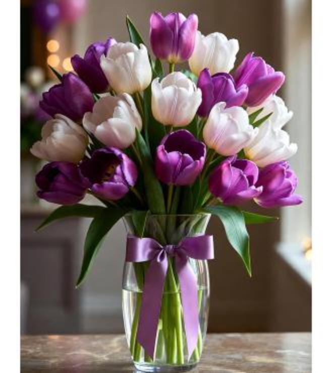 White Purple Tulips Arrangement