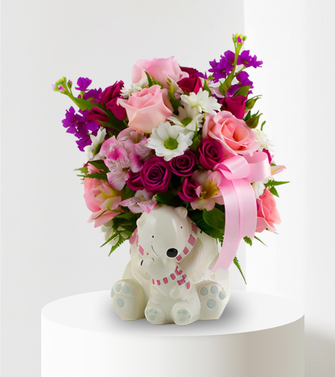 Baby Girl Cuddle Bear Bouquet, New Baby
