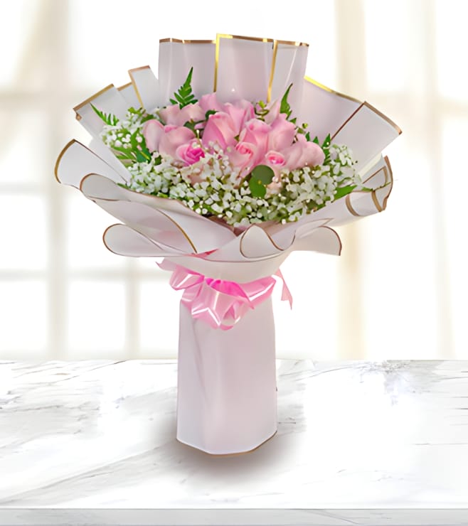 Elegant Pink Rose Hand-tied, Mother's Day