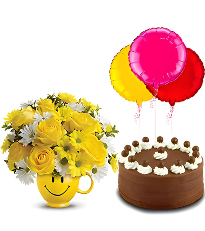 Be Happy Birthday Surprise: Flowers,Signature Chocolate Cake and Balloons