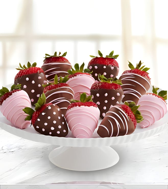 Tickled Pink - Dozen Dipped Strawberries, Chocolate Covered Strawberries