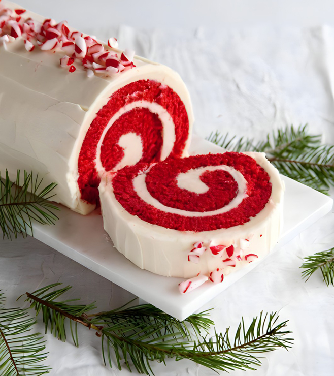 Red Velvet Yule Log Cake