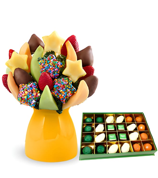 Scrumptious Surprise Fruit Bouquet with Ramadan Kareem Treats Box