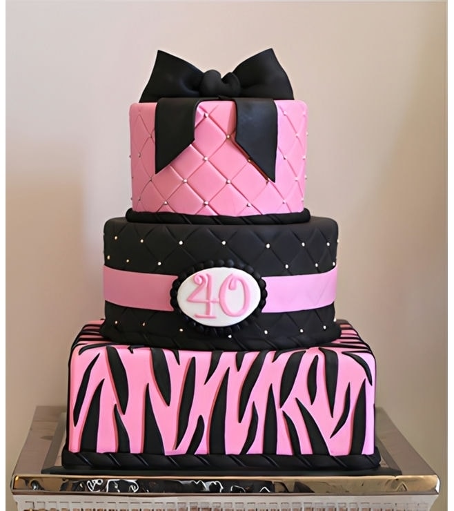 Pink and Black Tier Print Cake