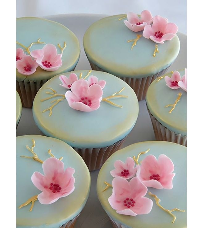Intricate Cherry Blossoms Dozen Cupcakes