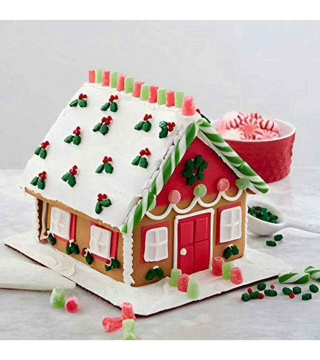Mistletoe Draped Gingerbread House