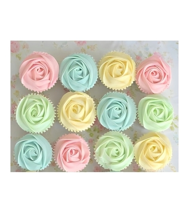 Pastel Rainbow Swirls Dozen Cupcakes