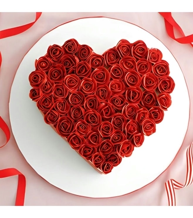 Red Rosette Heart Shaped Cake