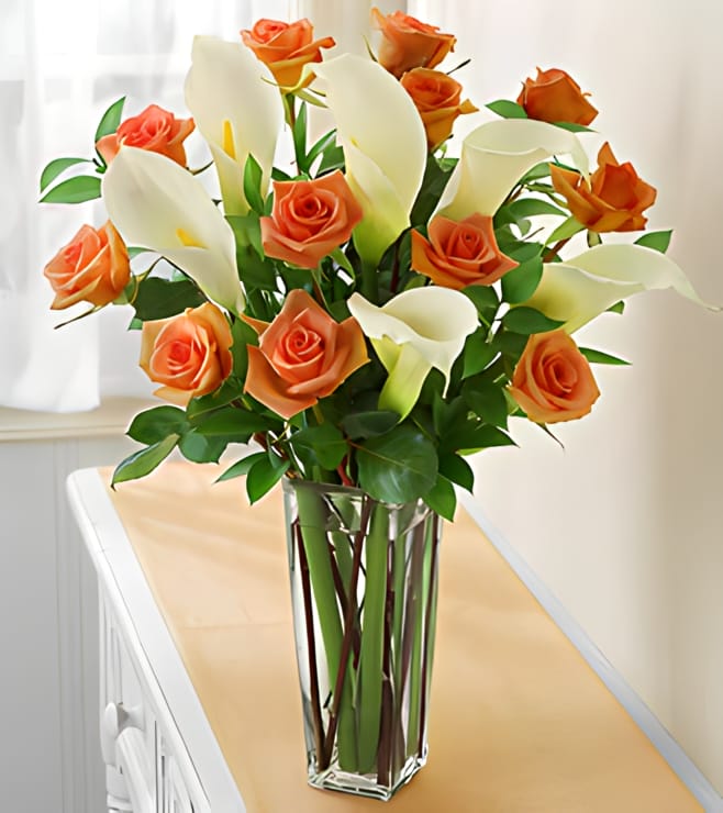 Orange Rose & Calla Lily