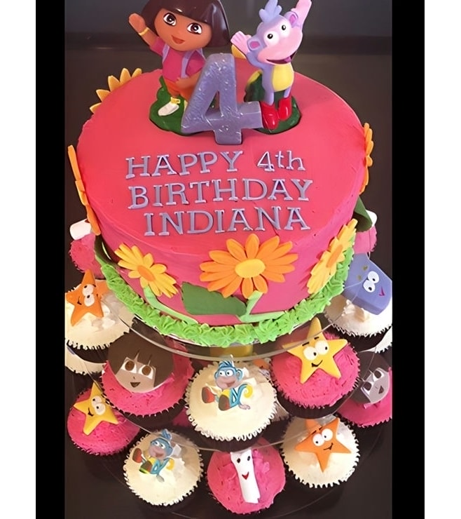 Dora and Boots Cupcake Stack Cake, Dora Explorer Cakes