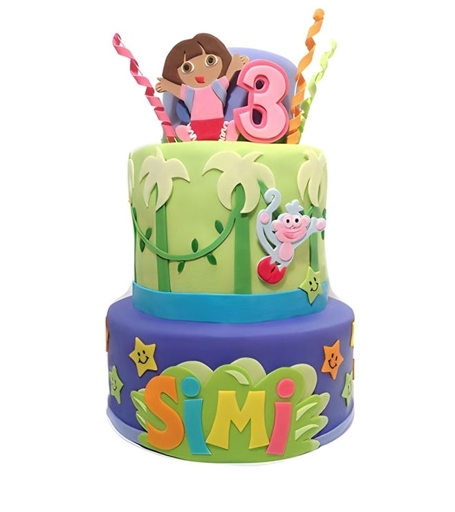 Dora the Explorer Tiered Jungle Adventure Cake